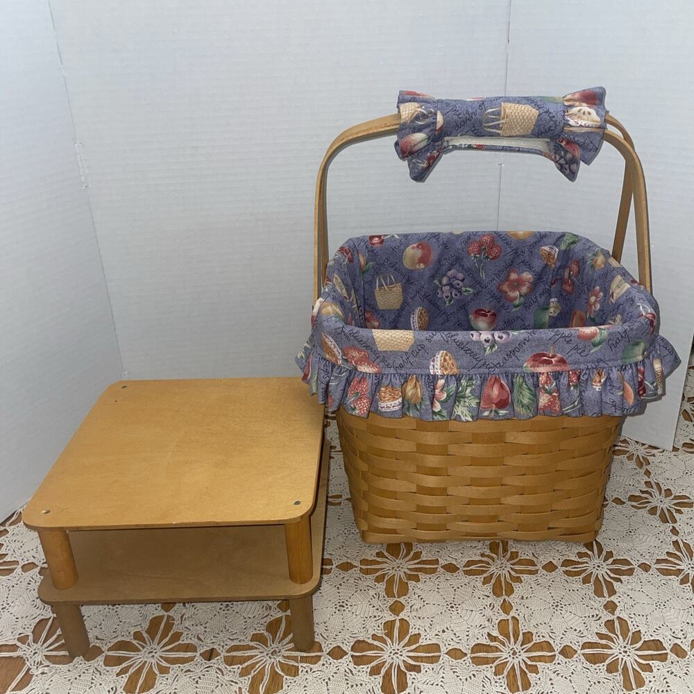 1998 Longaberger GRANDMA BONNIE’S TWO PIE BASKET Set 2 risers & liner